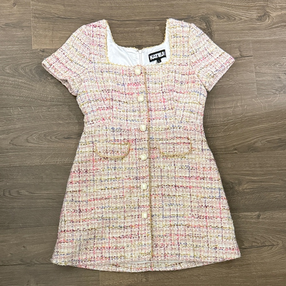 Katie J Anna Square Neck Tweed Dress